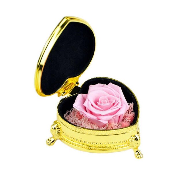 Catzon Preserved Flower Rose Heart Gift Box Valentines Day Gift for Her Wife-Silver/Pink