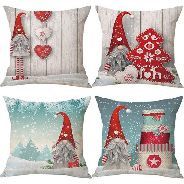 Catzon 4Pcs Christmas Gnome Pillow Covers 45 x 45cm Home Decor Gift-Set2