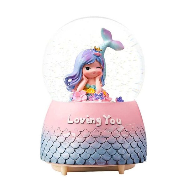 Catzon Mermaid Princess Snow Globes with LED Music Birthday Gift for Girls Age 8-12