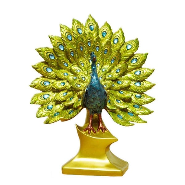 Catzon Resin Peacock Statue Desktop Adornmen for Home Wedding-Spreads its Tail