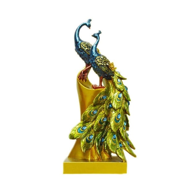 Catzon Resin Peacock Statue Desktop Adornmen for Home Wedding-S/Double Headed