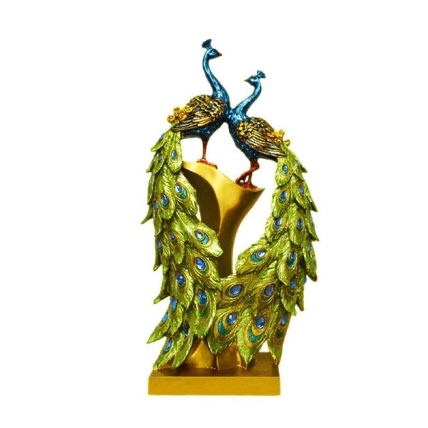 Catzon Resin Peacock Statue Desktop Adornmen for Home Wedding-L/Double Headed