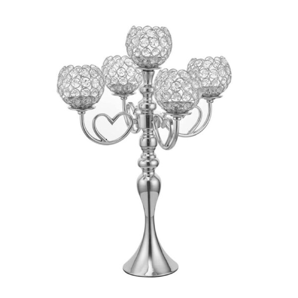 Catzon 5 Arms Crystal Candelabra for Wedding Table Decoration-Silver