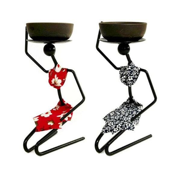 Catzon 2Pcs Metal Candlestick Kneeling Girl Ornaments for Indoor Outdoor-Set2