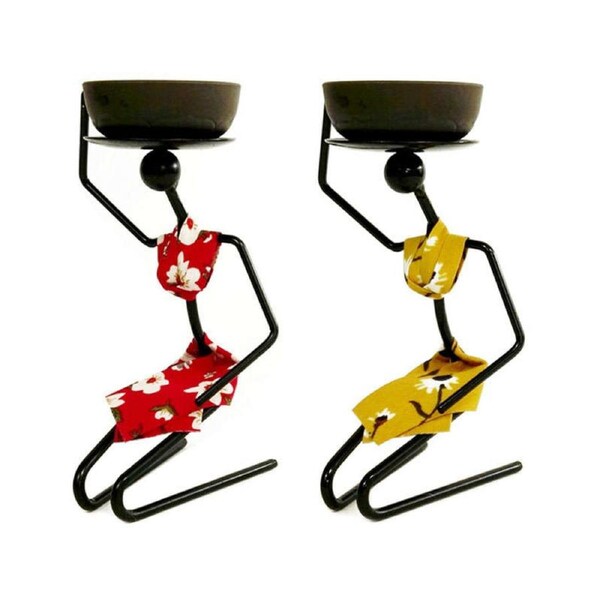Catzon 2Pcs Metal Candlestick Kneeling Girl Ornaments for Indoor Outdoor-Set3