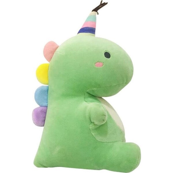 Catzon Cute Plush Dinosaur Pillow with Birthday Hat Home Decoration-Cyan