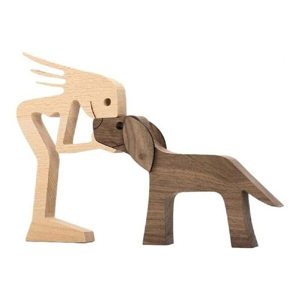 Catzon Woman and Dog Wooden Statue Bedroom Home Decoration-2
