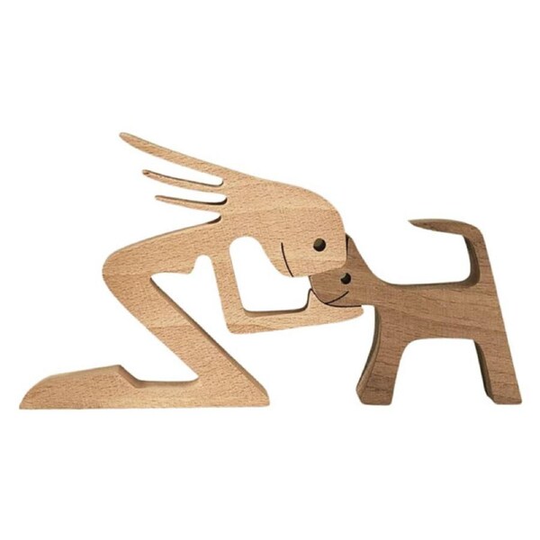 Catzon Woman and Dog Wooden Statue Bedroom Home Decoration-4