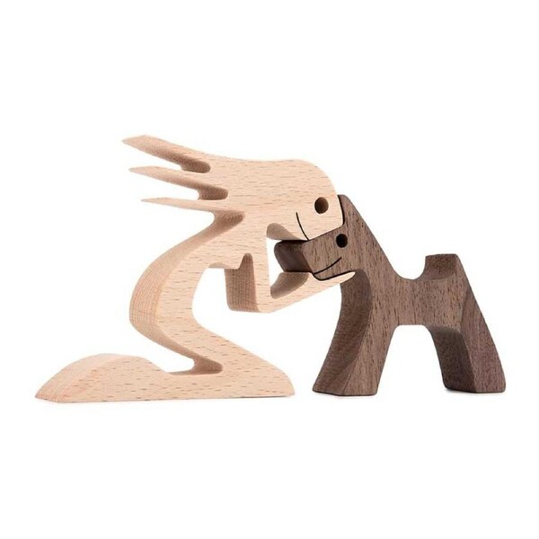 Catzon Woman and Dog Wooden Statue Bedroom Home Decoration-6