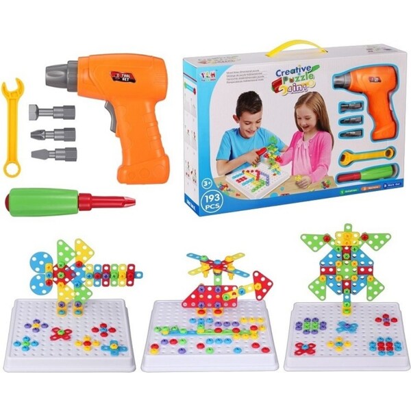 Catzon 193 Pieces Creative Mosaic Drill Set for Girls and Boys Building Toys Puzzle with Screwdriver Playset