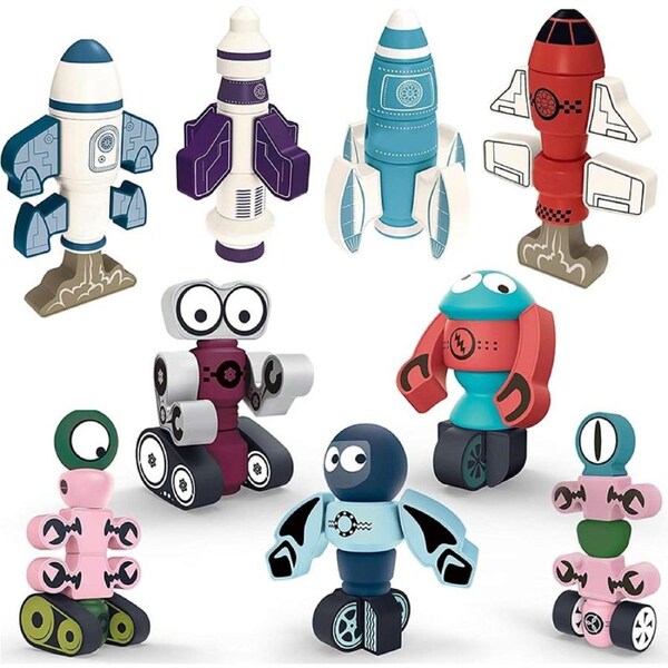 Catzon Kids Magnetic Blocks Rocket and Robots Set with Storage Box Stacking Robots Toy-Guardians of the Galaxy