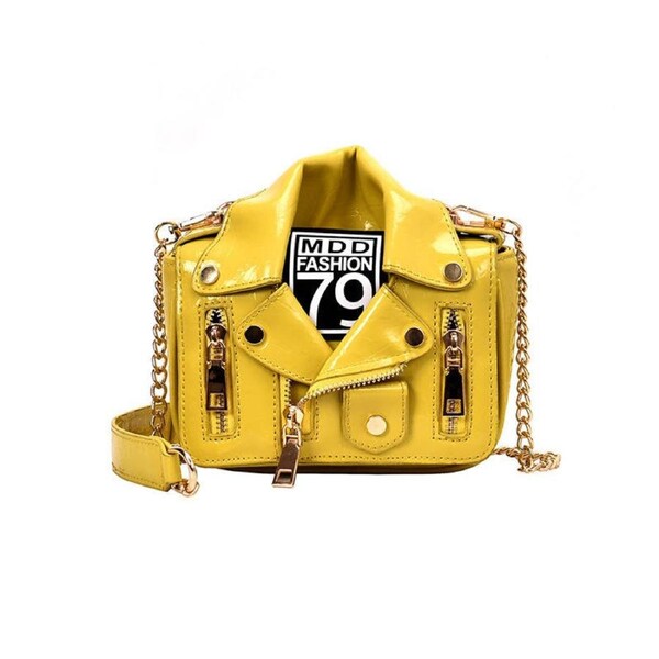 Catzon Women Chain Strap Shoulder Bag Unique Jacket Leather Handbags-Yellow