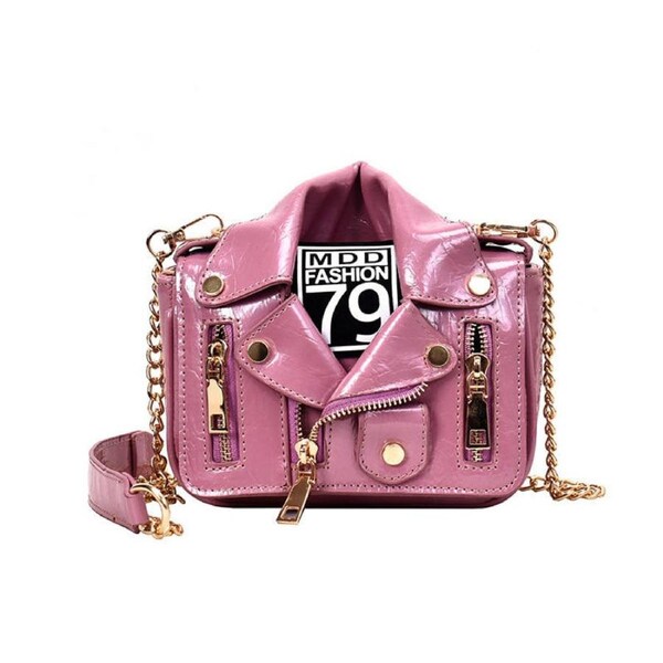 Catzon Women Chain Strap Shoulder Bag Unique Jacket Leather Handbags-Purple