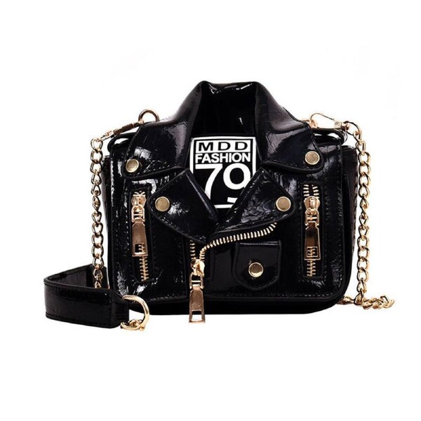 Catzon Women Chain Strap Shoulder Bag Unique Jacket Leather Handbags-Black