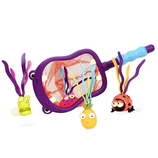 Catzon Baby Diving Pool Toy 1 Hippo Net & 4 Water Toys for Kids 3+