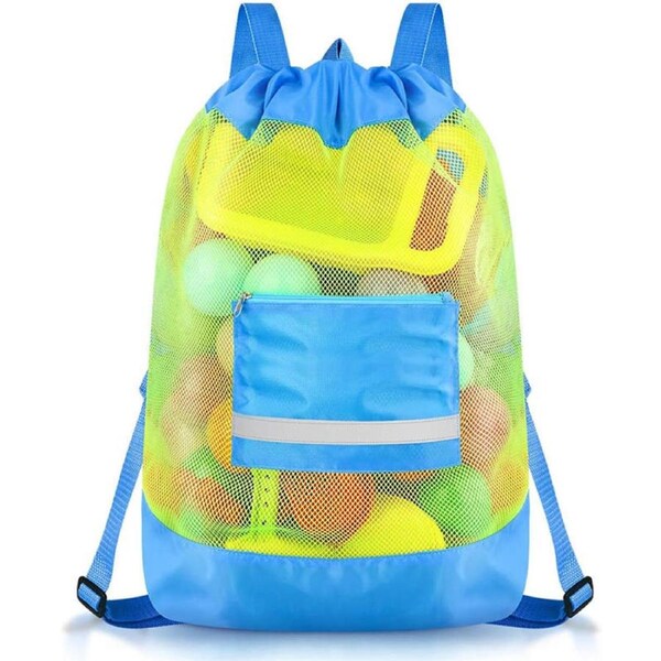 Catzon Mesh Beach Bag Durable Toy Backpack with Drawstring