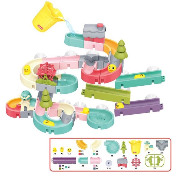 Catzon 62Pcs Bath Toy for Kids Ages 4-8 Wall Bathtub Water Polo Slide Detachable Shower Gift
