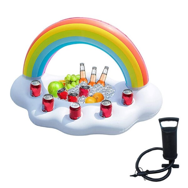 Catzon Inflatable Rainbow Cloud Drink Holder with Portable Hand Pump Floating Pool Party Accessories