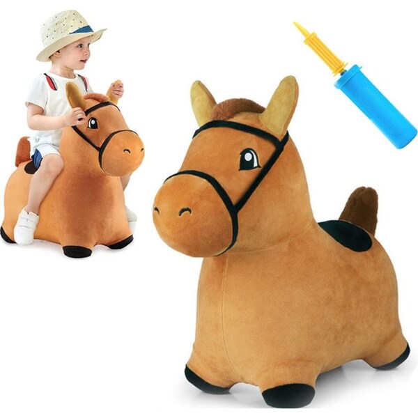Catzon Kids Plush Ride Bouncing Toys Inflatable Hopping Animal with Pump-Horse