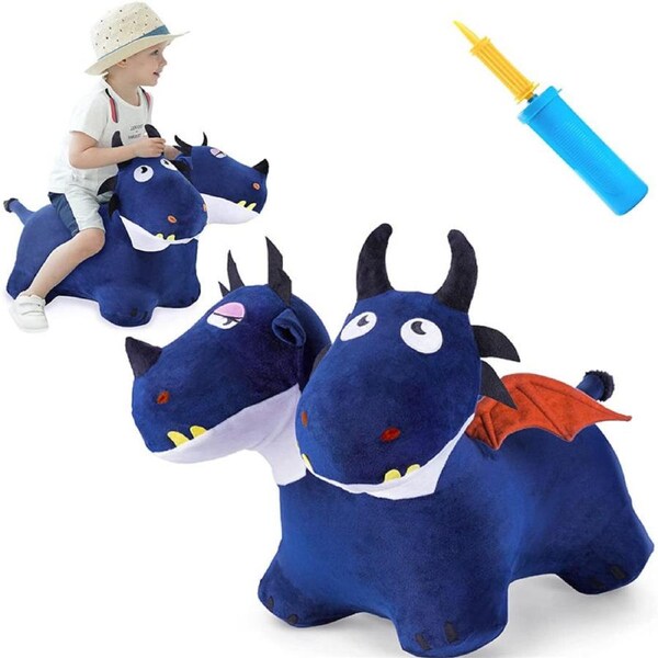 Catzon Kids Plush Ride Bouncing Toys Inflatable Hopping Animal with Pump-Dragon
