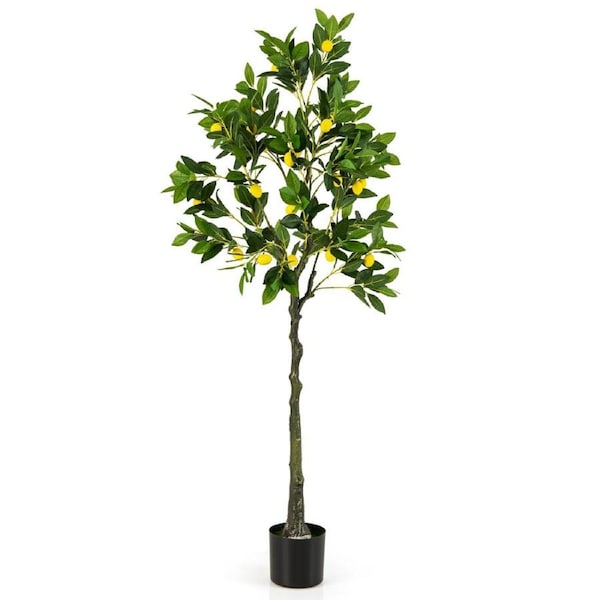 Giantex 160cm Artificial Lemon Tree Faux Greenery Potted Plant w/Lemon Fruit Home Outdoor Indoor Decor