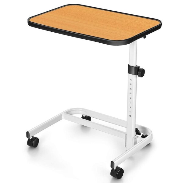 Giantex Mobile Bedside Laptop Desk Height Adjustable Computer Table w/Multi-Angle Tilt Top Portable Overbed Table Natural