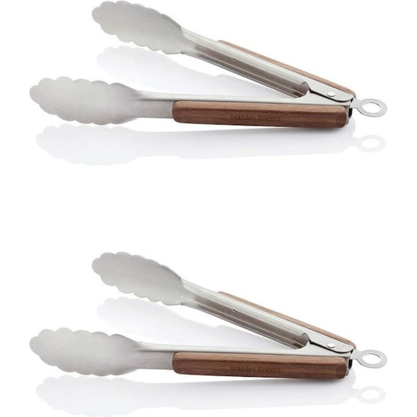 2PK Stanley Rogers Premium Embossed Black Walnut/Stainless Steel Tongs 23cm