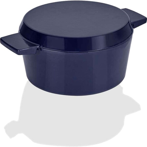 Stanley Rogers 24cm Heavy Duty Cast Iron French Oven Mid w/Grill Pan Lid Blue