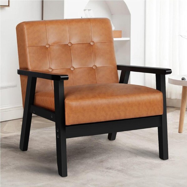 ALFORDSON Armchair Retro Accent Chair Wooden Lounge Sofa Couch PU Leather Seat