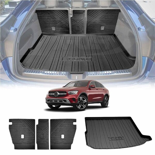 3D All Weather Boot Liner Back Seat Protector Combo for Mercedes-Benz GLC Coupe 2016-2023 Heavy Duty Car Kick Mats Cover Cargo