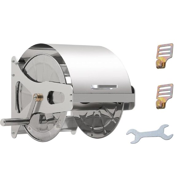 Large Stainless Steel Garden Hose Reel Cart Portable Pipe Holder With Rainproof Sunscreen Protection Lid and Crank Handle