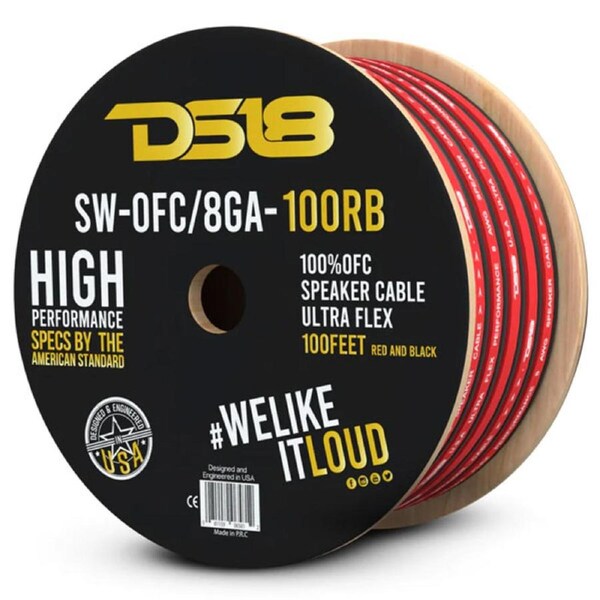 DS18 8-GA OFC 100% Copper Speaker Wire Red - 1m