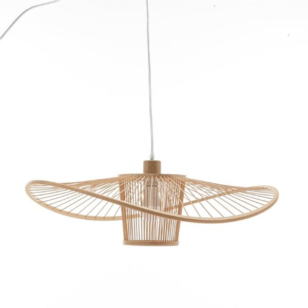 New Oriental Natural Hand-Woven Bamboo Wide Brim Hanging Pendant Lamp Light