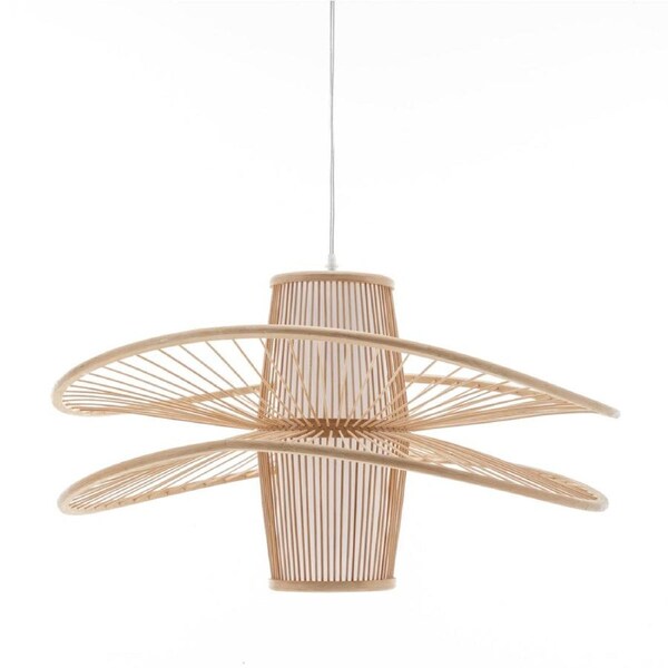 New Oriental Natural Hand-Woven Bamboo 2-Layer Double Wide Brim Hanging Pendant Lamp Light