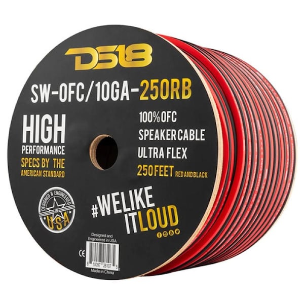 DS18 10-GA OFC 100% Copper Speaker Wire Red - 1m