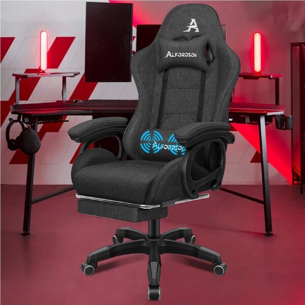 ALFORDSON Massage Gaming Chair Office Fabric Grey