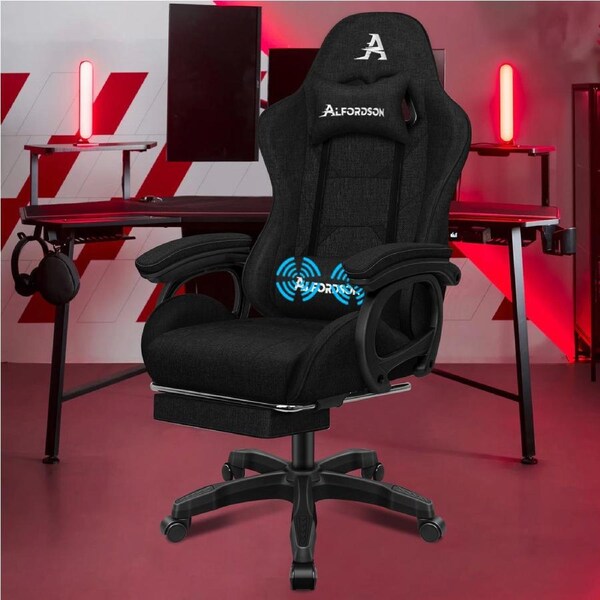 ALFORDSON Massage Gaming Chair Office Fabric Black