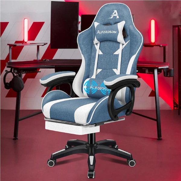 ALFORDSON Gaming Chair Office Massage - Fabric Blue White