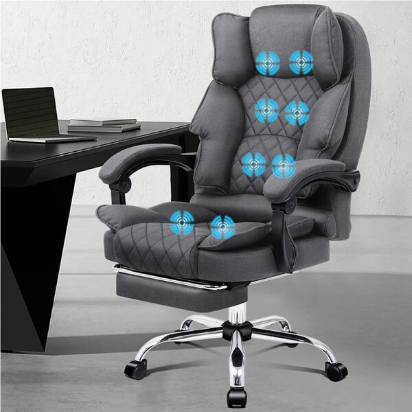 ALFORDSON Massage Office Chair Heated Seat Fabric Grey