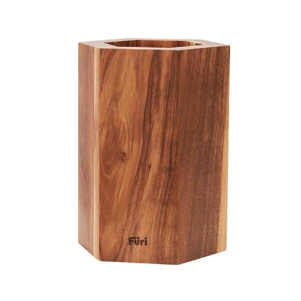 Furi Pro Magnetic Hexagonal Knife Block Kitchen Utensil Holder Acacia Brown