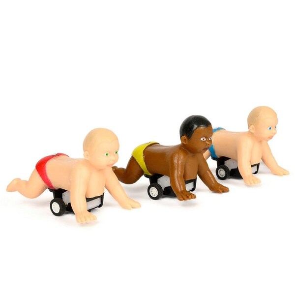 3PK Archie McPhee 5.7cm Pull Back Racing Babies Vinyl Plastic Race Toy Asst. 3y+
