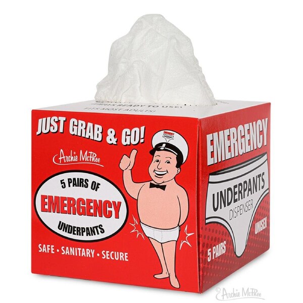 Archie McPhee 5 Pairs Emergency Underpants Underwear w/ Dispenser Box