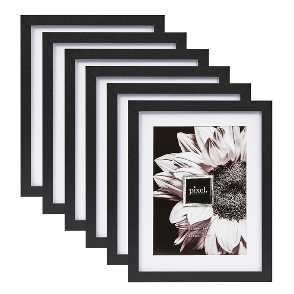 Pixel Set Of 6 7x9" Mat To 5x7" Photo Frames Black