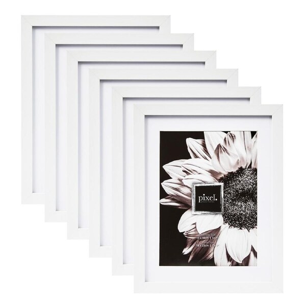 Pixel Set Of 6 7x9" Mat To 5x7" Photo Frames White
