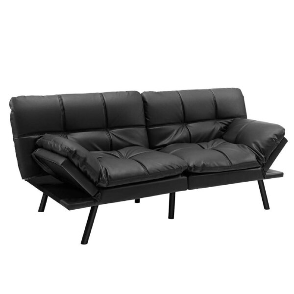 Costway Luxury PU Leather Sofa Bed Double Sofa Lounge Sofa Living Room Furniture Black