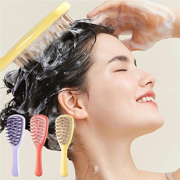 3 Pack Long Handle Shampoo Brush Silicone Scalp Massage Comb Hair Washing Brush