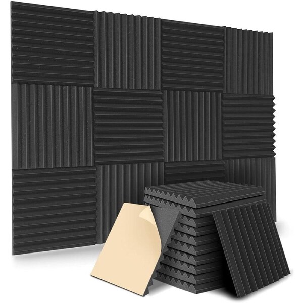 12Packs Black Self-Adhesive Acoustic Foam Sound Insulation Fire Resistant Wall Panels High-density