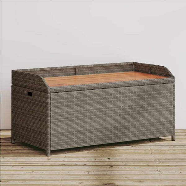 Storage Bench Grey 100x50x52 cm Poly Rattan and Acacia Wood vidaXL