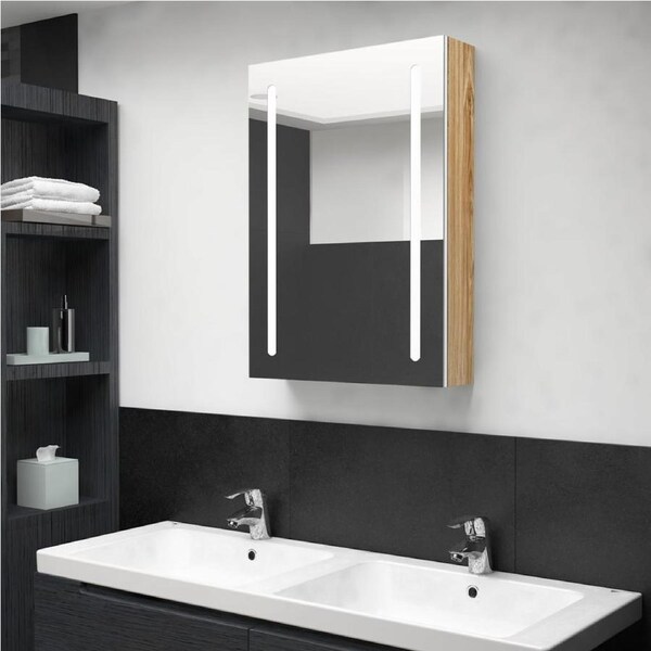 LED Bathroom Mirror Cabinet White and Oak 50x13x70 cm vidaXL