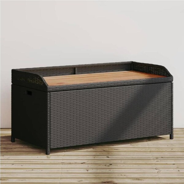 Storage Bench Black 100x50x52 cm Poly Rattan and Acacia Wood vidaXL